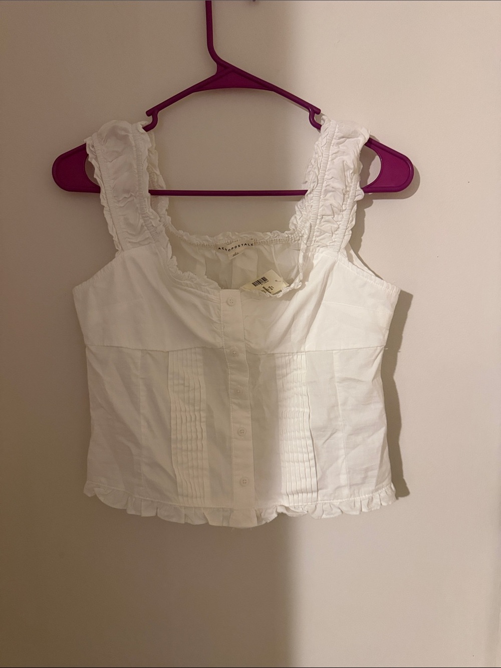 Aeropostale White Ruffled Strap Button-Front Camisole